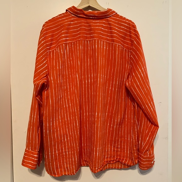 Lauren Ralph Lauren Button Up Orange Striped Cotton Top Size 2X - Picture 4 of 8